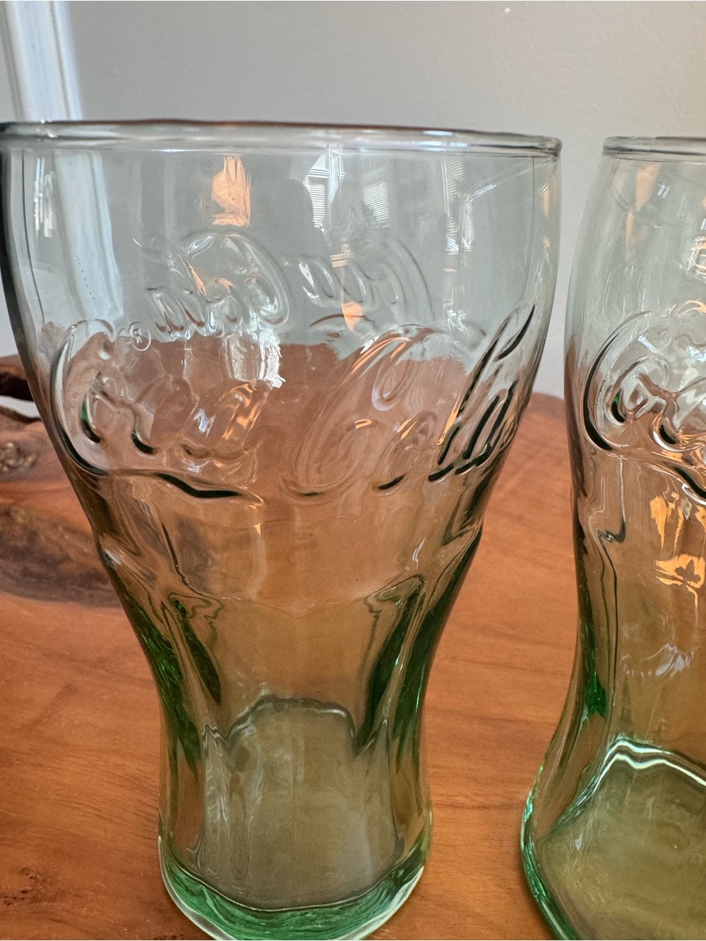 Vintage Coca Cola Green Embossed Bell Shape Curvy 16 oz Pint Glasses Set of 2 - Picture 4 of 5